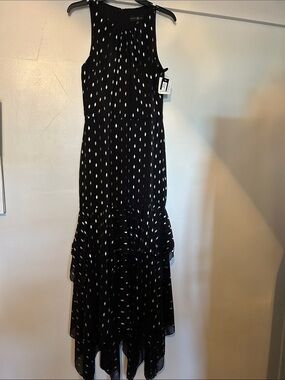 Betsy & Adam Black and White High-Low Polka Dot Maxi Dress